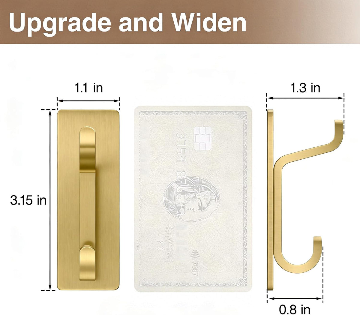 pickpiff Self Adhesive Hooks, Extra Sticky 10LB (Max), Heavy Duty Stainless, Stick On Wall and Door Hooks for Hanging, Bathroom Towel Hooks and Coat Hooks, Robe Hook Wall Mounted, Gold, 4 Pack