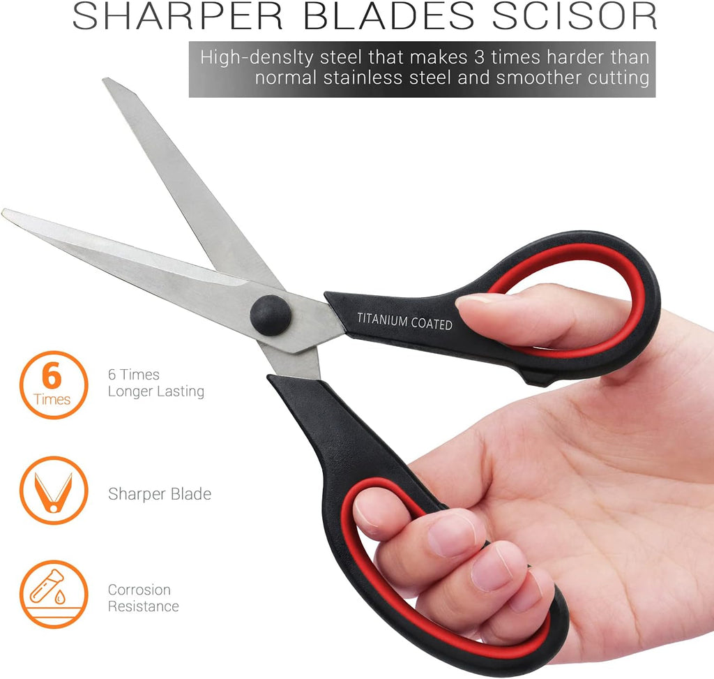 Scissors 8" Multipurpose Titanium Coated Sturdy Sharp, Black, 1 Pack