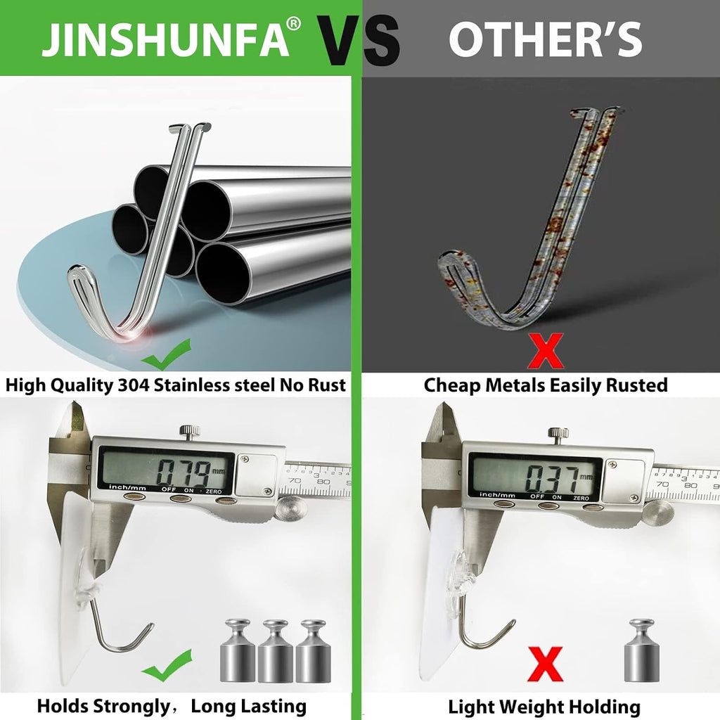 JINSHUNFA Adhesive Wall Hooks No Drill Clear Heavy Duty,13LB Sticky 8 Pack