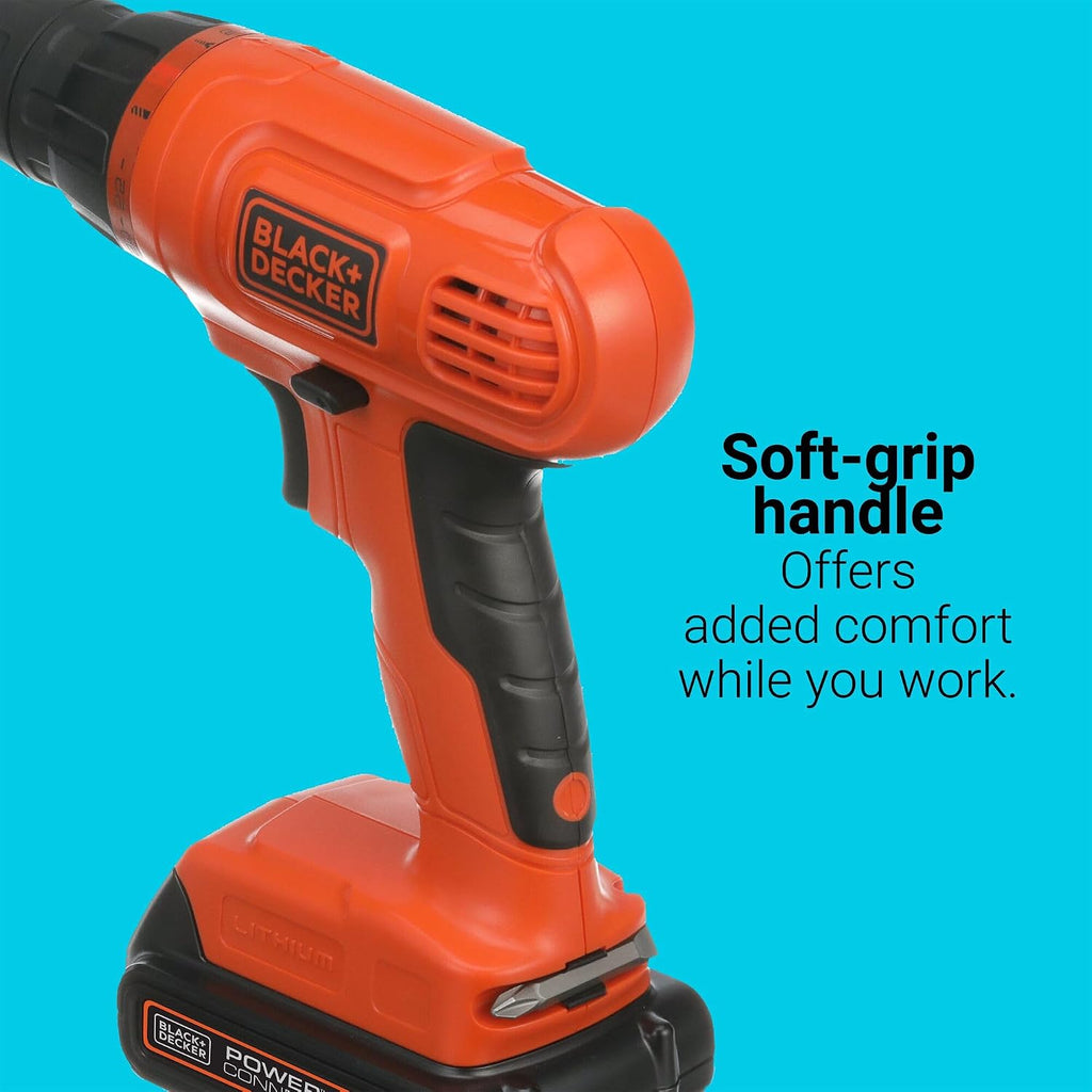 BLACK+DECKER 20V MAX* POWERCONNECT Cordless Drill Driver Kit with Drill Bit Set and Sockets, 100 pc. Tool Kit for Home, Battery and Charger Included, Orange (BDC120VA100)