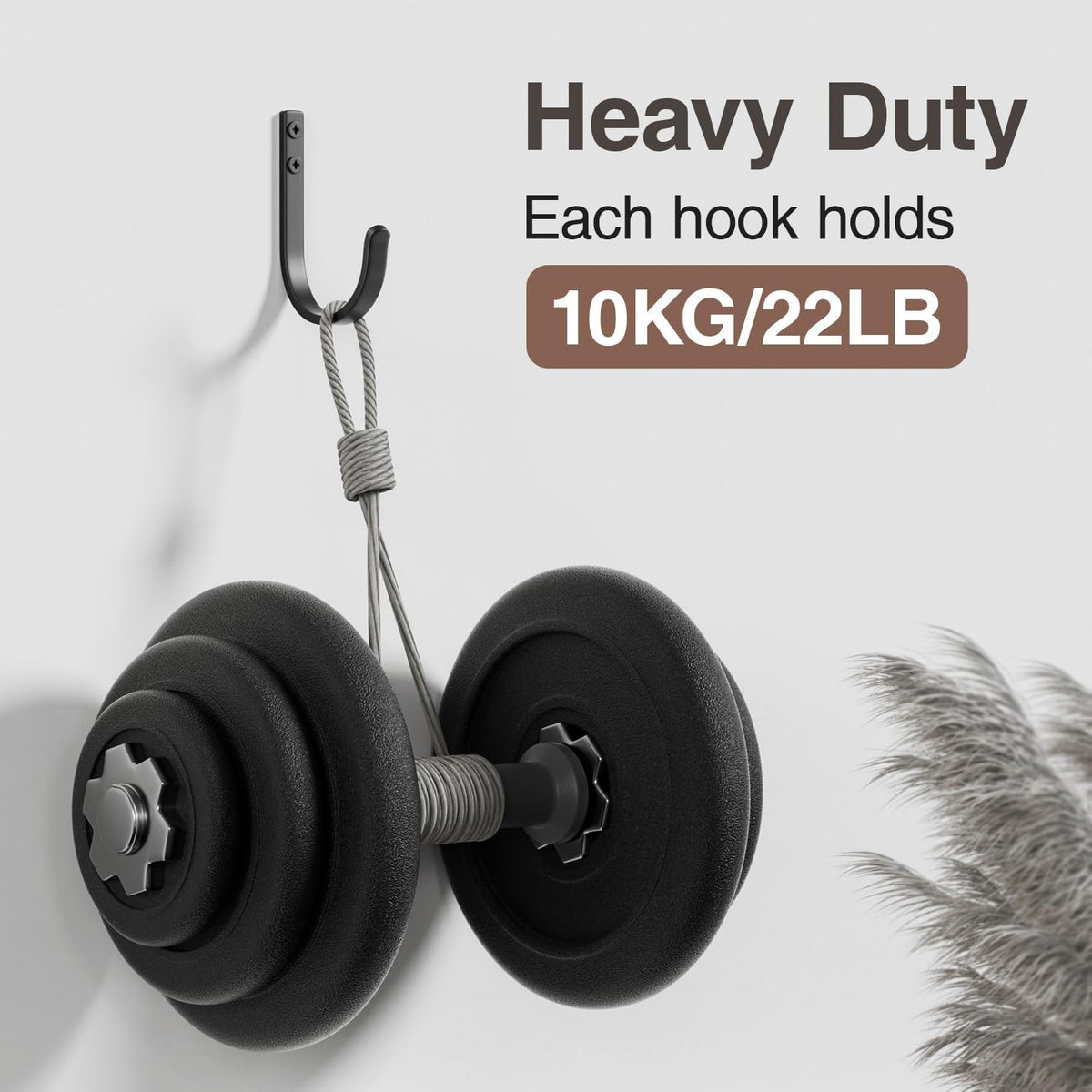 22LB Wall Hooks for Hanging Towel/Coat, Black 5 Pack