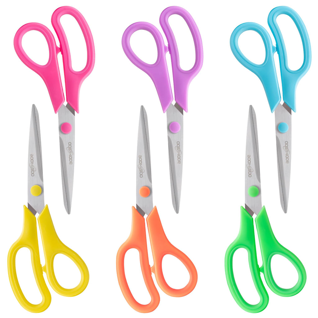 6PCS 8" Scissors,Sharp Stainless Steel All Purpose for Office School Crafts