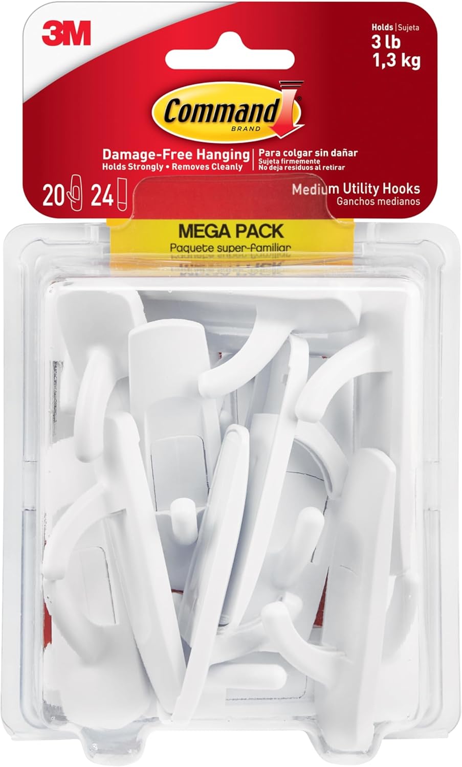 Command Medium White Hooks, 20 Hooks, 24 Strips