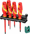 VDE Certified 1000V Insulated Screwdriver Set, 7-Piece Electrical Slotted & Phillips Screwdriver Kit with Wall-Mount Rack & Magnetizer/Demagnetizer, IEC 60900 Compliant for Electricians & DIYers