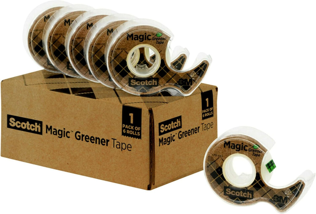 Scotch Magic Greener Tape, 6 Rolls, Numerous Applications, Invisible Tape, Engineered for Repairing, 3/4 in. x 600 in., 6 Dispensers (6123)