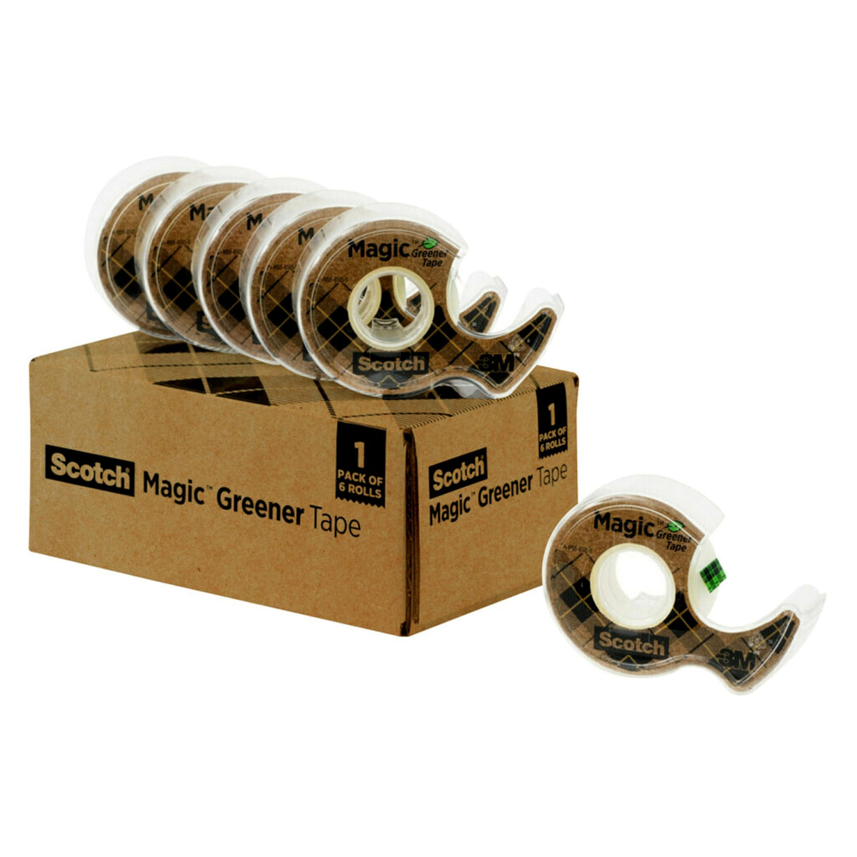 Scotch Magic Greener Tape, 6 Rolls, Numerous Applications, Invisible Tape, Engineered for Repairing, 3/4 in. x 600 in., 6 Dispensers (6123)
