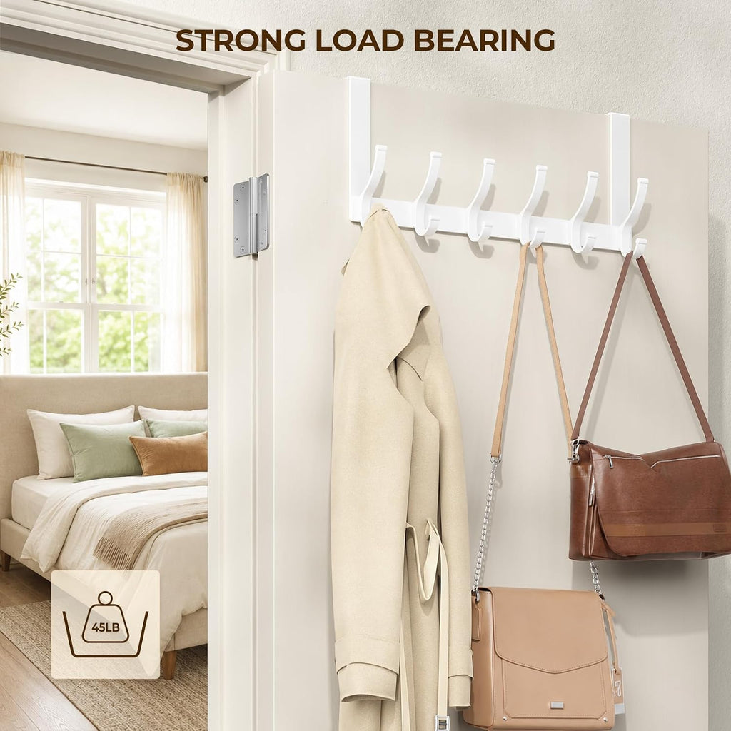 Optish Over The Door Hooks, Door Hanger Hooks for Hanging, Over The Doors Towel Racks for Bathroom, Coat Rack Dorm Essentials (1Pack, White, Fit 1-3/4" Doors)