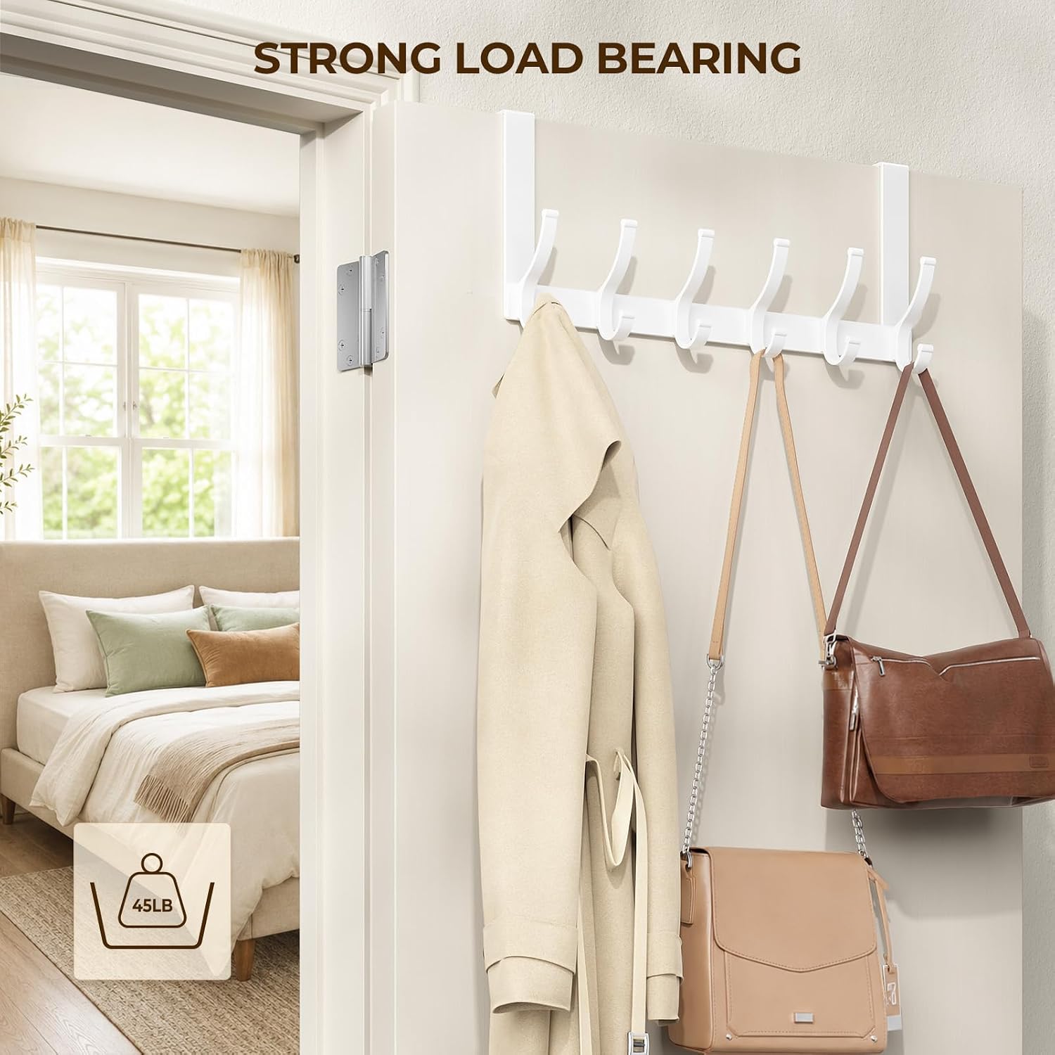 Optish Over The Door Hooks, Door Hanger Hooks for Hanging, Over The Doors Towel Racks for Bathroom, Coat Rack Dorm Essentials (1Pack, White, Fit 1-3/4" Doors)