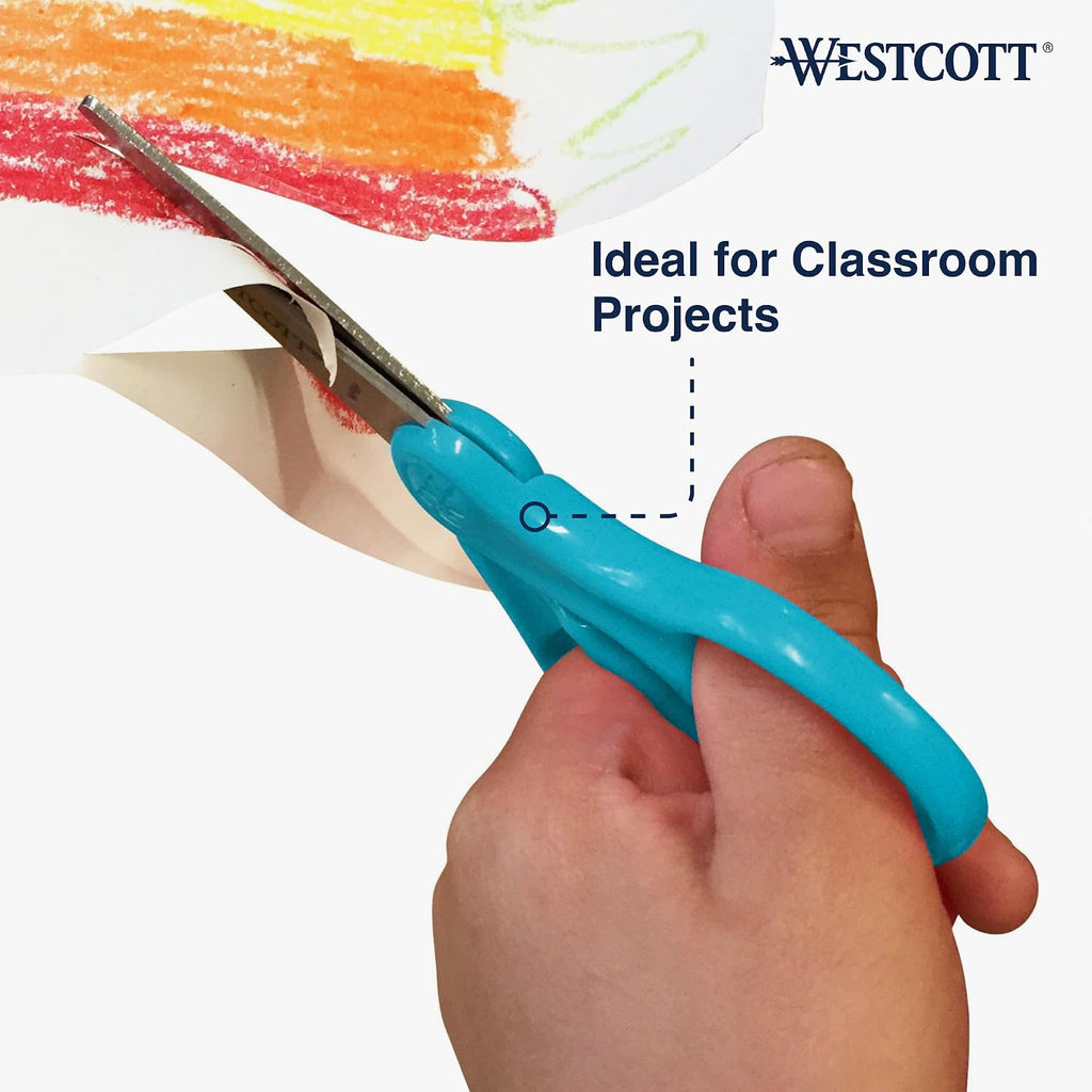 Westcott 15968 Right- and Left-Handed Scissors, Classic Kids' Scissors, Back to School, Classroom Supplies, Ages 4-8, 5-Inch Blunt Tip, Neon Blue