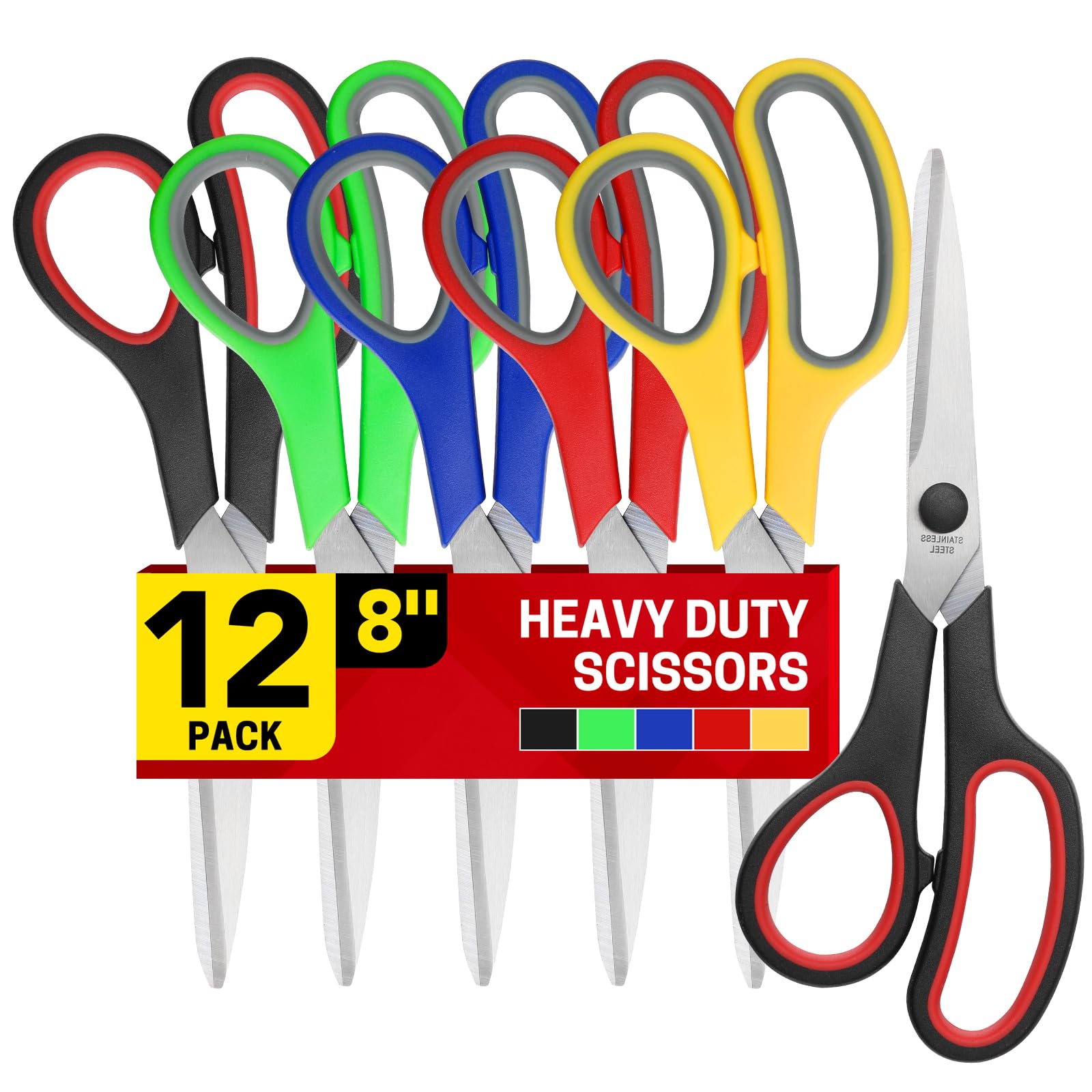 BURVAGY 24 Pack 8" Scissors All Purpose, Heavy Duty Scissors for Office