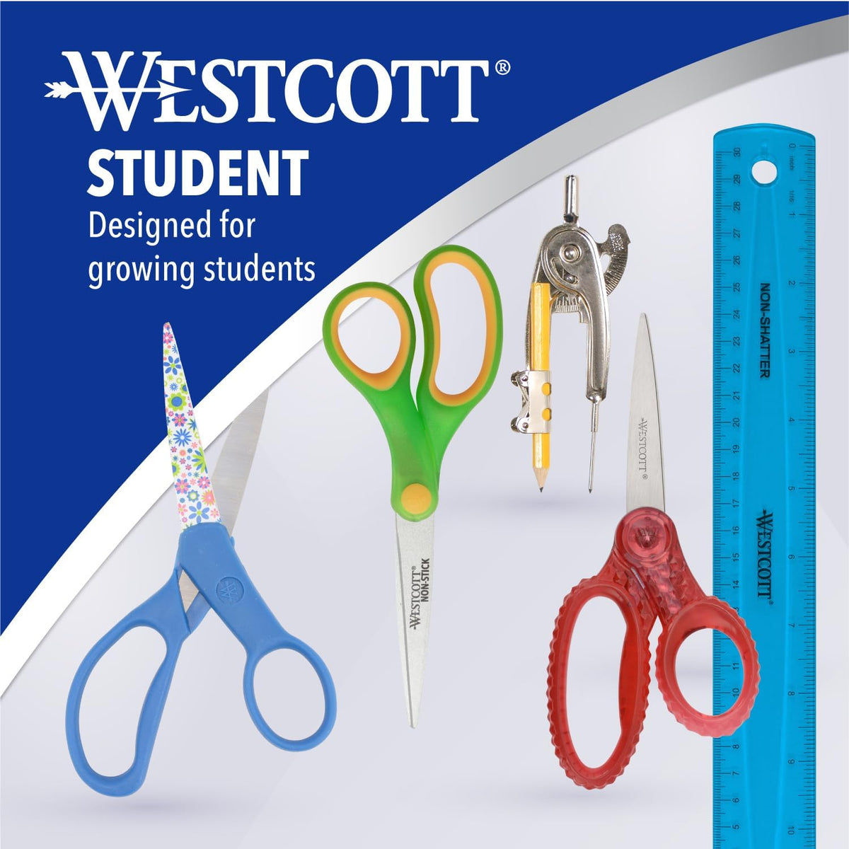 Westcott School Scissors for Kids Ages 12 and Up - Back to School Essentials and Classroom Supplies - 7-Inch Pointed Student Scissors - for Right- or Left-Handed Use - Red/Gray - 2 Pack