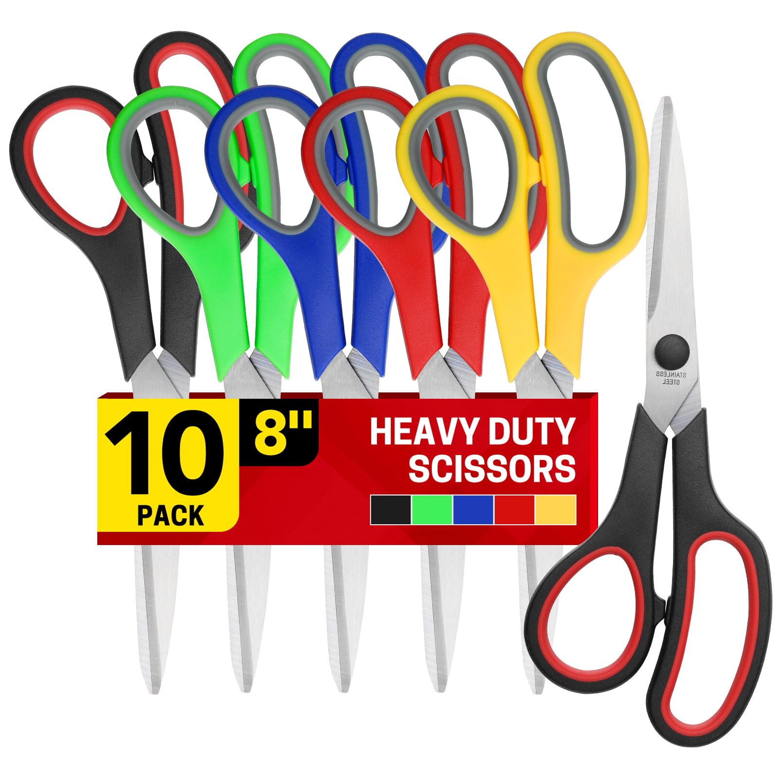BURVAGY 10 Pack 8" Scissors All Purpose, Heavy Duty Scissors for Office