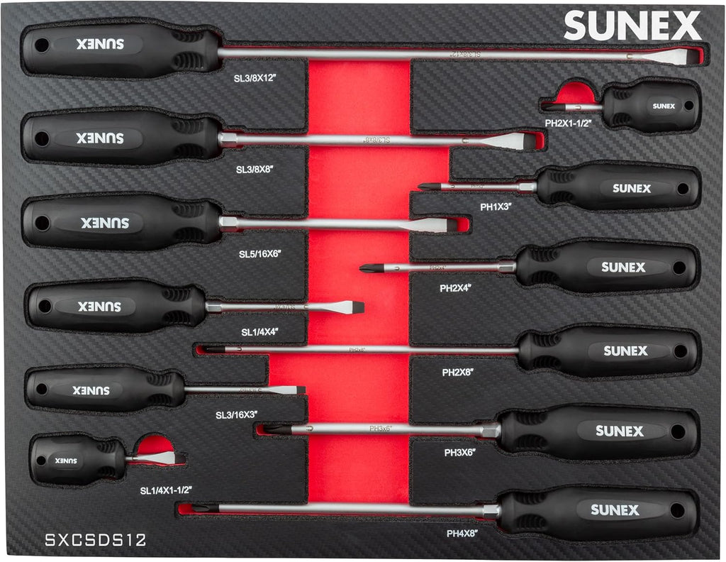 SUNEX TOOLS SXCSDS12 Phillips® & Slotted Magnetic Screwdriver Set