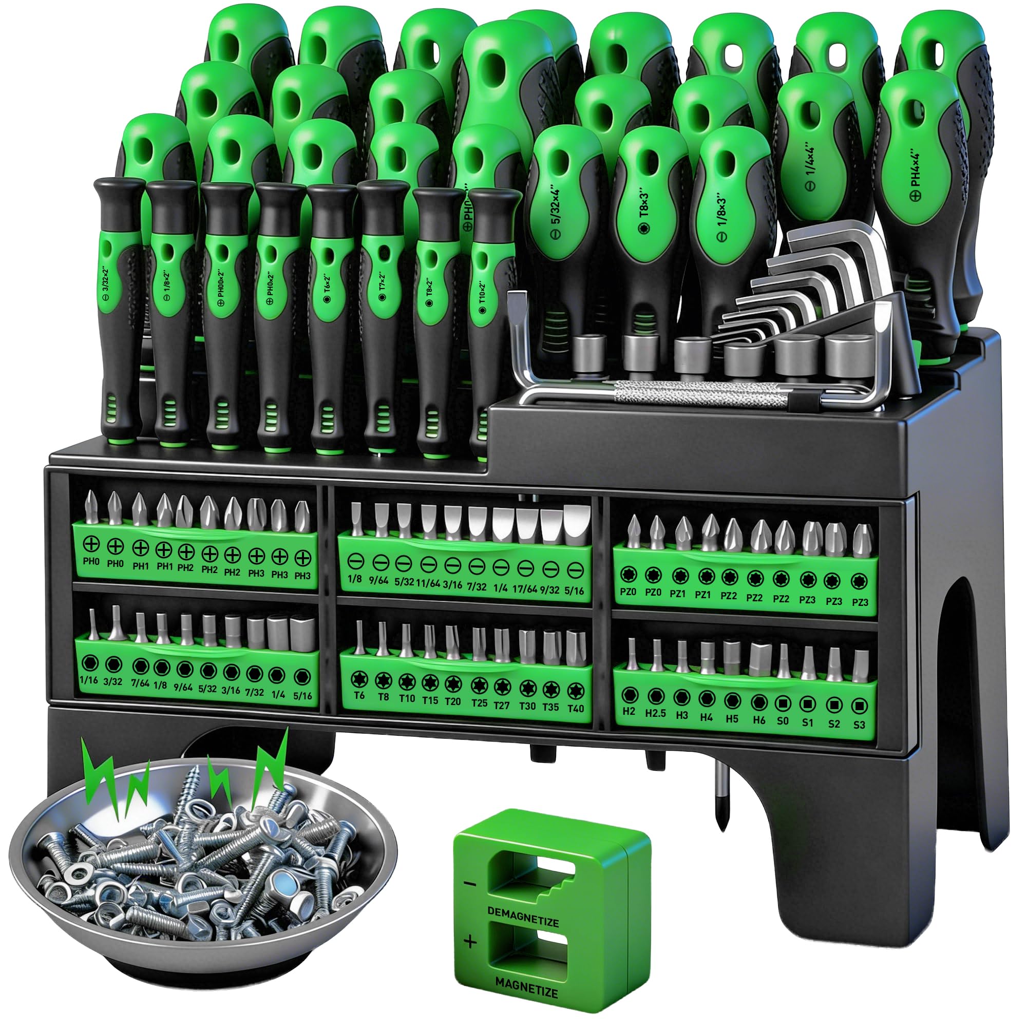 141-Piece Magnetic Screwdriver Set with Plastic Rack, Torx/Slotted/Phillips Precision Screwdrivers, SAE & Metric Hex Key Kit, Ratchet Handle & Screwdriver Bits, DIY Tools for Gift
