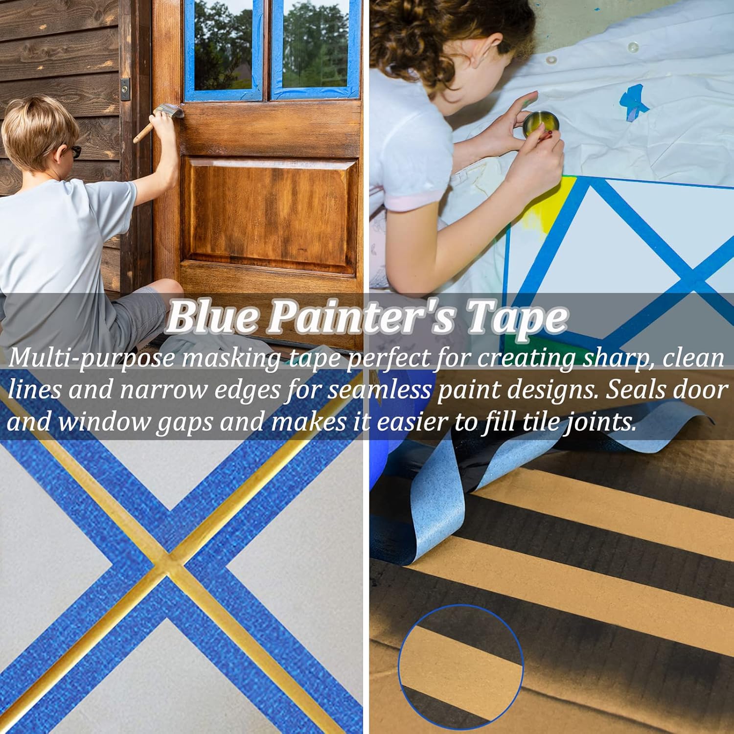 Blue Painters Tape, Masking Tapes, Premium Painter's Tape (88yd=4Rolls*0.94in*22yd), Adhesive Paint Tape for Wall Painting, DIY Artist Craft Arts, Decoration, Drafting, No Residue,Easy Removal