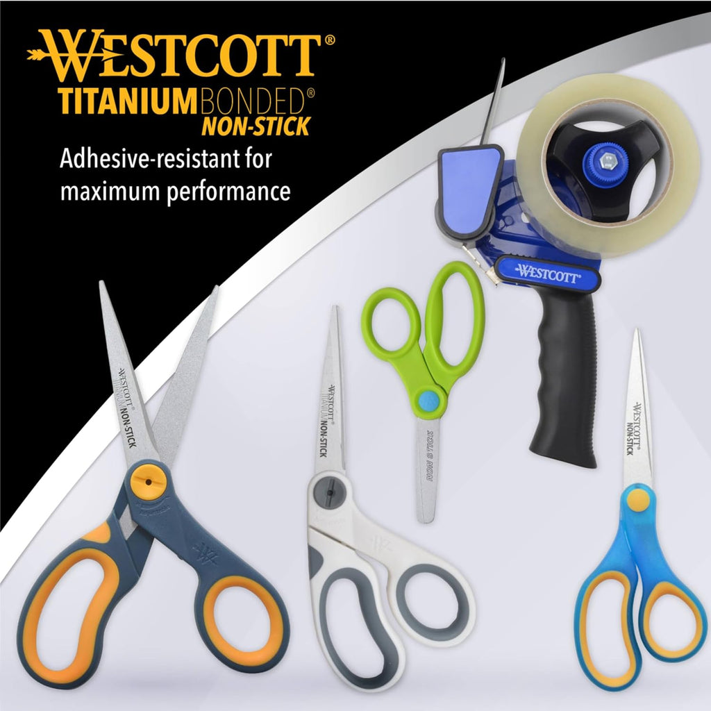 Westcott 5-Inch Non-Stick Titanium Scissors For Office and Home - Glide Adjust Technology - Grey/Yellow Craft, Fabric Scissors - 1 Pack