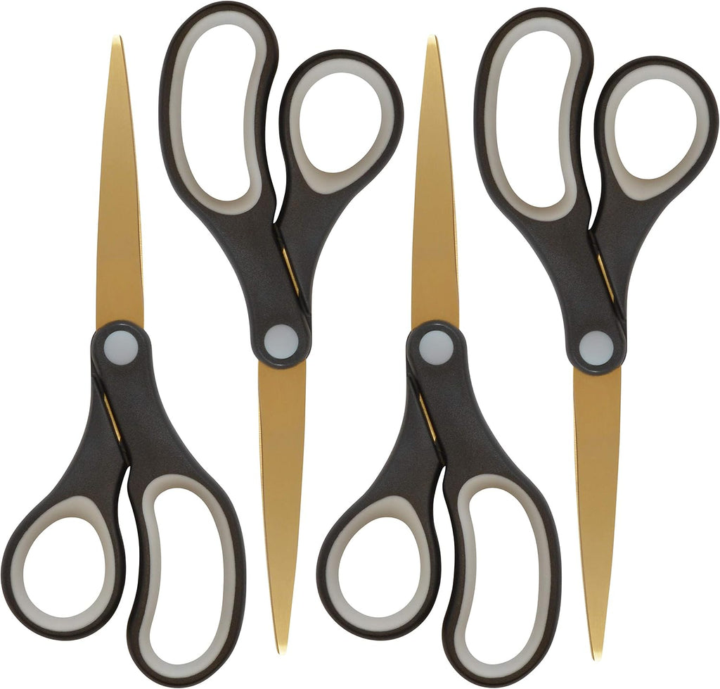 Westcott 55847 8-Inch Titanium-Bonded Scissors For Office and Home, Black/Gold, 2 Pack