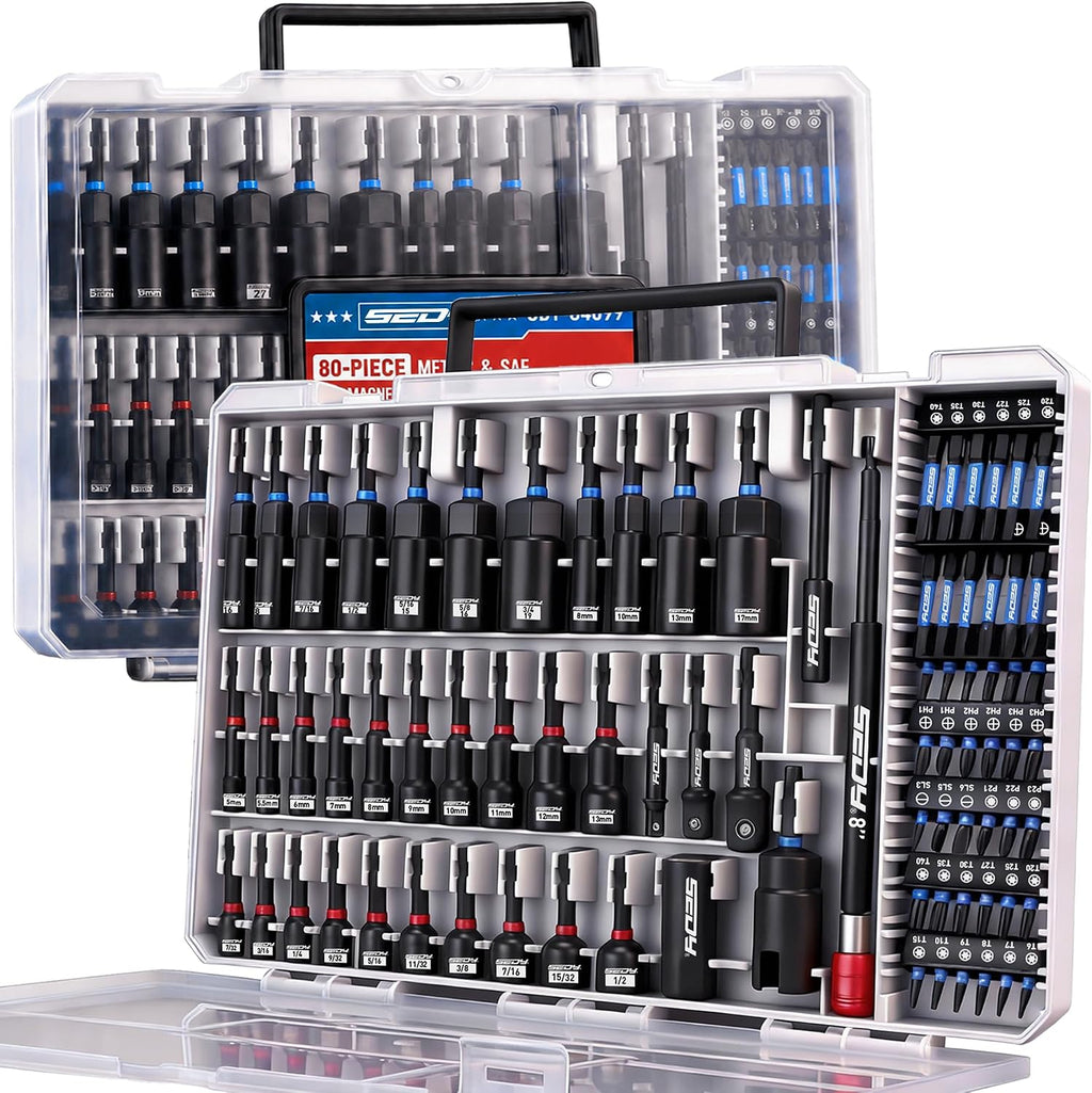 80-Piece Premium Magnetic Impact Nut Driver Set Metric & SAE with Socket Adapters, Bit Holder, Wing Nut Driver, Universal Sockets, Quick Release Extension, Power Bits