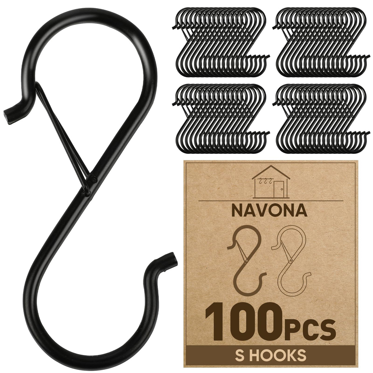 12 Pcs S Hooks for Hanging Heavy Duty, Metal S Hook with Safety Buckle