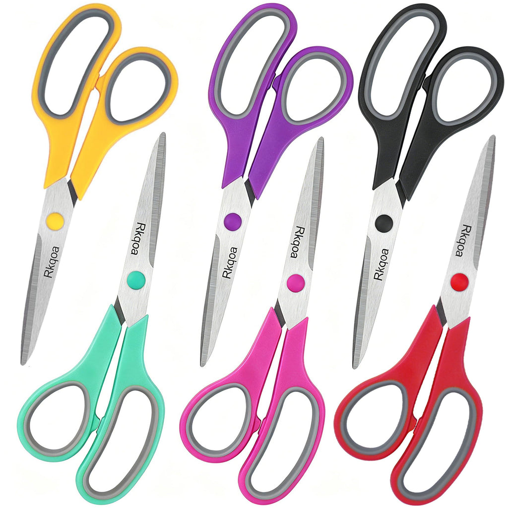 Black 6 Scissors Pack, Rkqoa 8" All Purpose Sharp Scissor for Everyday Use