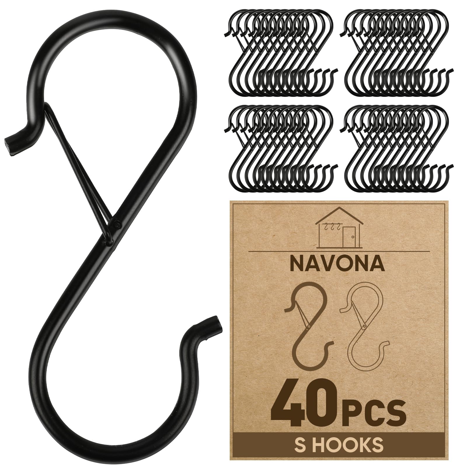 12 Pcs S Hooks for Hanging Heavy Duty, Metal S Hook with Safety Buckle