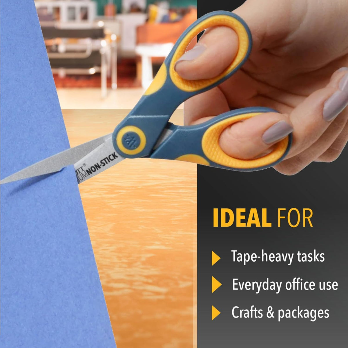 Westcott 5-Inch Non-Stick Titanium Scissors For Office and Home - Glide Adjust Technology - Grey/Yellow Craft, Fabric Scissors - 1 Pack
