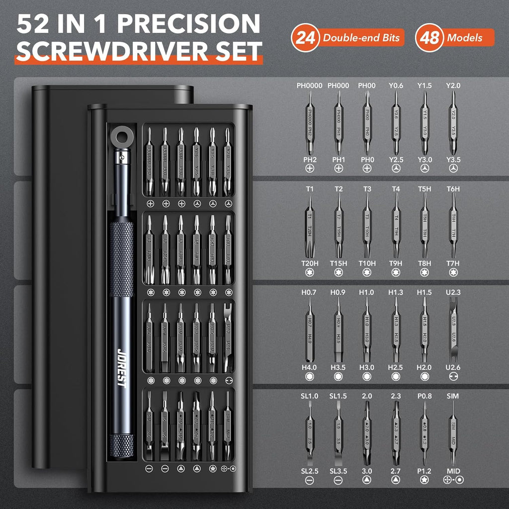 JOREST 52-IN-1 Precision Screwdriver Set, Mini Repair Tool Kit with Torx for Macbook, Computer, Laptop, iPhone, PS5, Xbox, Switch, Glasses, Watch, Ring Doorbell, Electronic, Small Gift Gadget for Men