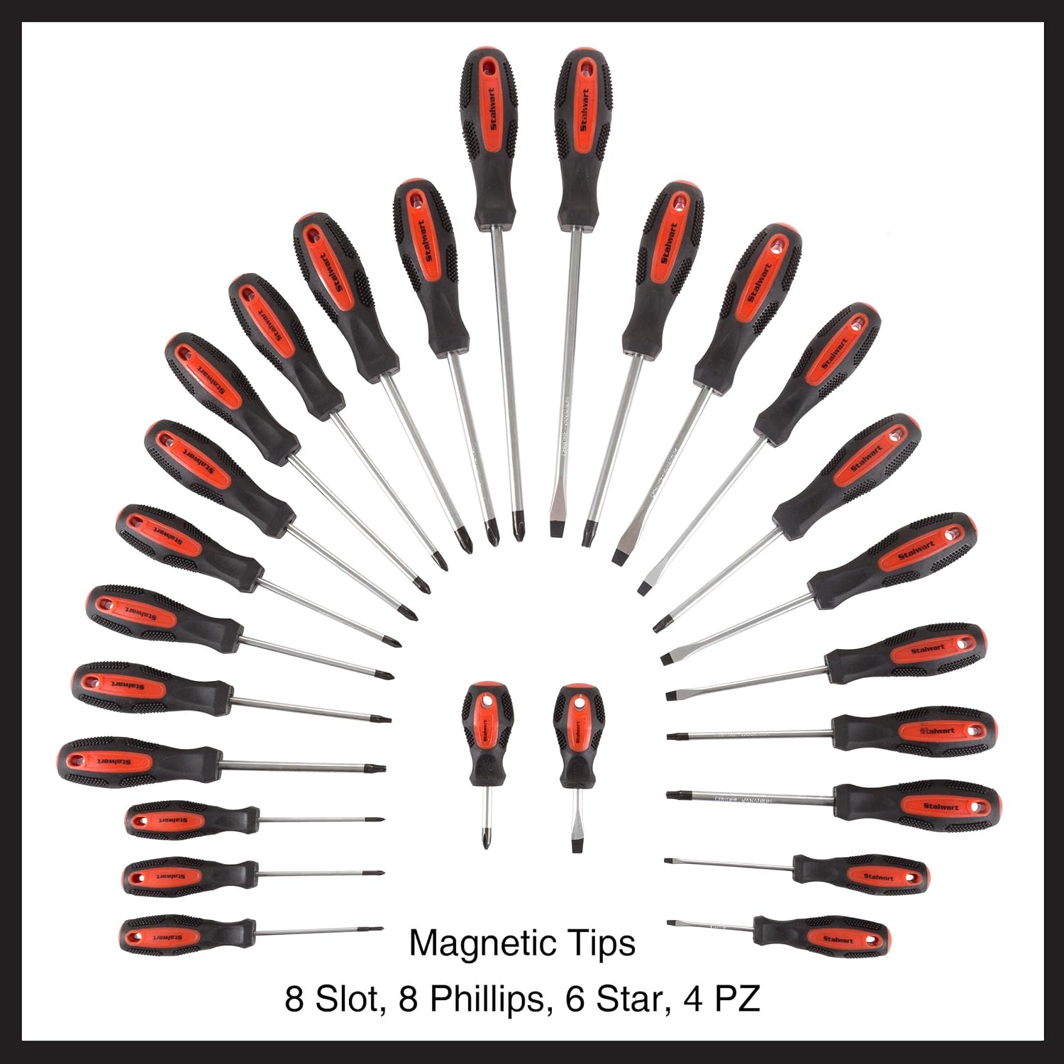 26-Piece Screwdriver Set with Wall Mount, Stand, and Magnetic Tips - Phillips, Slotted, Pz, and Star Screw Tips by Stalwart (Black)
