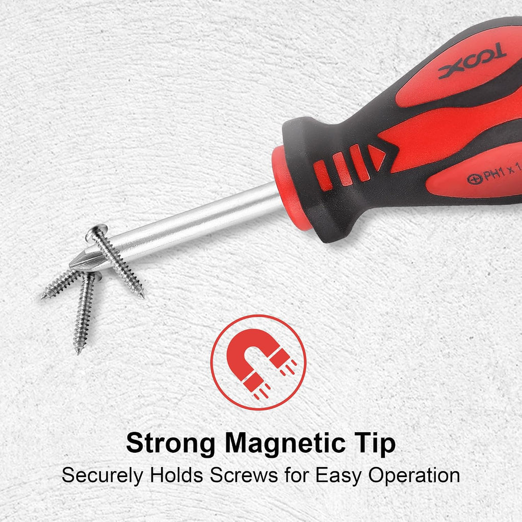 XOOL 18 PCS Magnetic Screwdriver Set with Case, 7 Phillips and 9 Slotted Tips, Professional Cushion Grip Screwdriver Non-Slip for Repair Home Improvement Craft