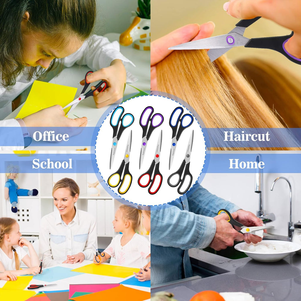 6 Pcs 8” Scissors, Sharp Stainless Steel Comfort Grip for Everyday Use