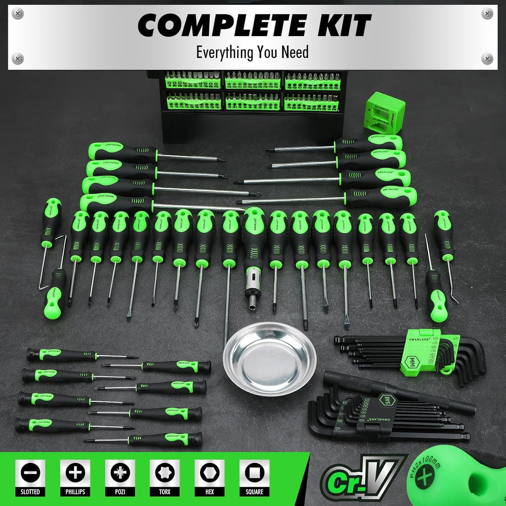 141-Piece Magnetic Screwdriver Set with Plastic Rack, Torx/Slotted/Phillips Precision Screwdrivers, SAE & Metric Hex Key Kit, Ratchet Handle & Screwdriver Bits, DIY Tools for Gift