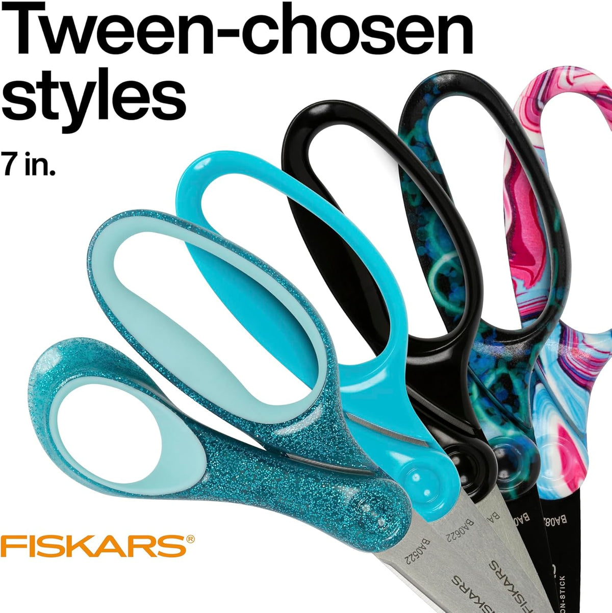 Fiskars 7" SoftGrip Student Glitter Scissors for Kids 12+, Black Glitter