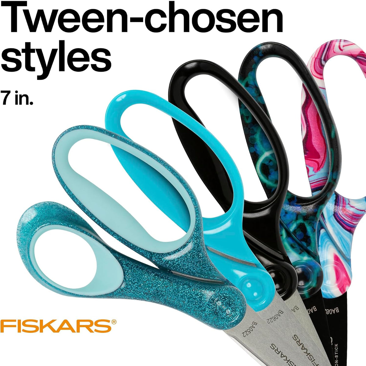Fiskars 7" Student Scissors for Kids Ages 12-14, School & Crafting, Black