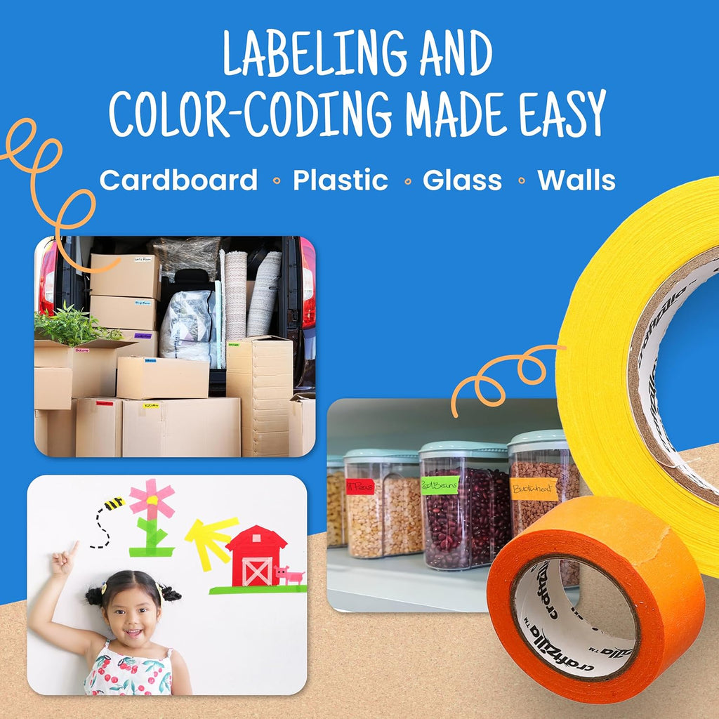 Craftzilla Rainbow Colored Masking & Painters Tape, 7 Rolls, 1in x 10 Yds