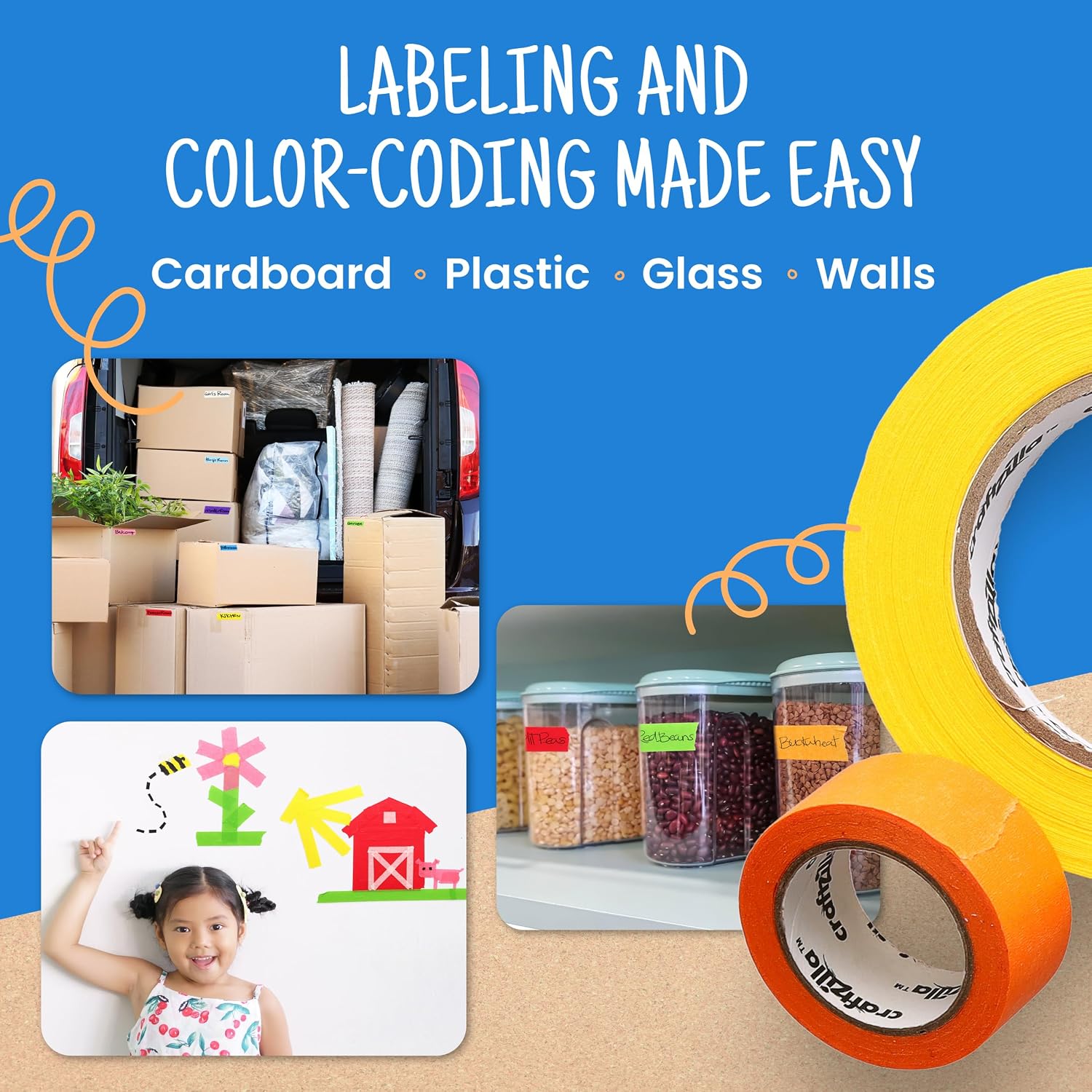 Craftzilla Rainbow Colored Masking & Painters Tape, 7 Rolls, 1in x 10 Yds
