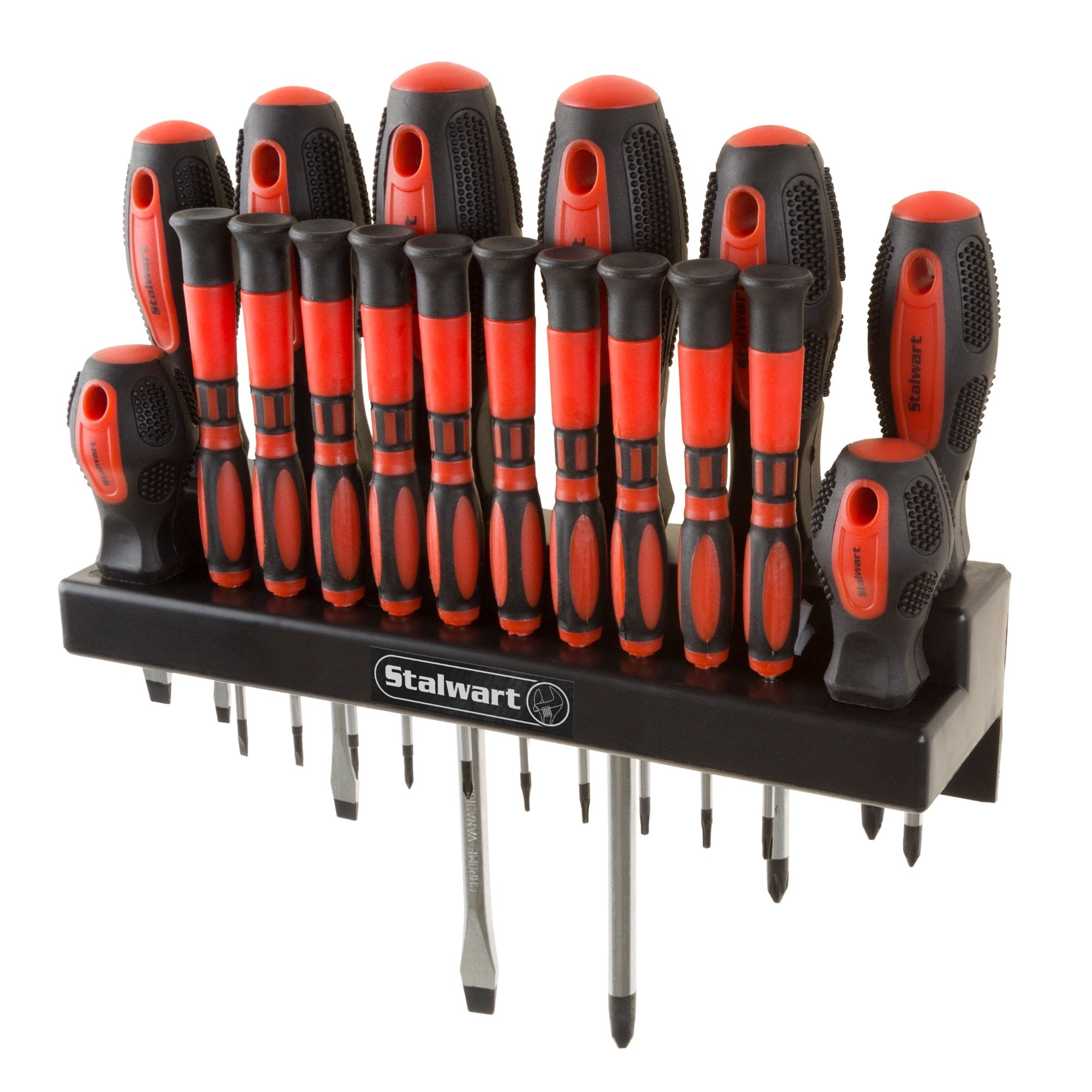 26-Piece Screwdriver Set with Wall Mount, Stand, and Magnetic Tips - Phillips, Slotted, Pz, and Star Screw Tips by Stalwart (Black)