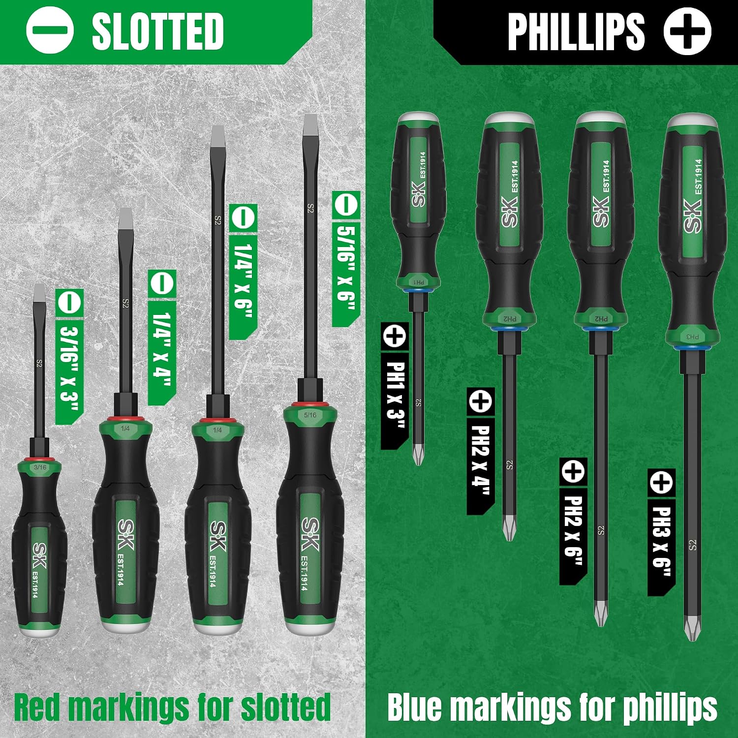 SK 8-Piece Screwdriver Set Heavy Duty, Demolition Screwdriver, S2 Steel