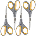 Westcott 8-Inch Titanium Bonded Scissors for Home, Office, and Classroom - Perfect for Cutting Paper, Sewing, and Crafts - Heavy-Duty Design with Soft Handle - Gray/Yellow - 4-Pack