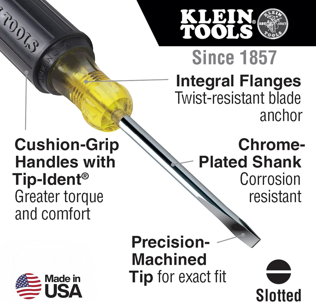 Klein Tools 85805 Screwdriver Set, Made in USA, Multi-Purpose Precision Machined Tips, (3) Phillips, (2) Slotted, Cushion-Grip Handle, 5-Piece