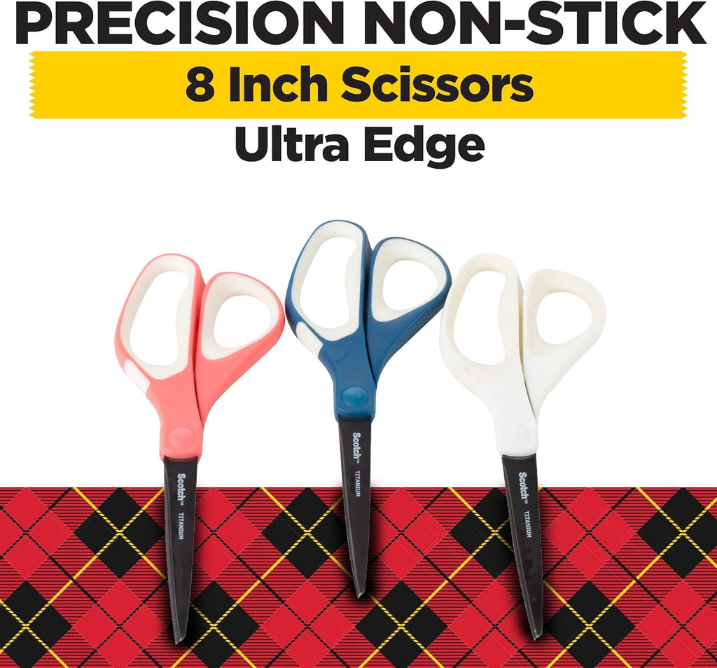 Scotch Brand Precision Ultra Edge Scissors, 8 Inch, 3-Pack