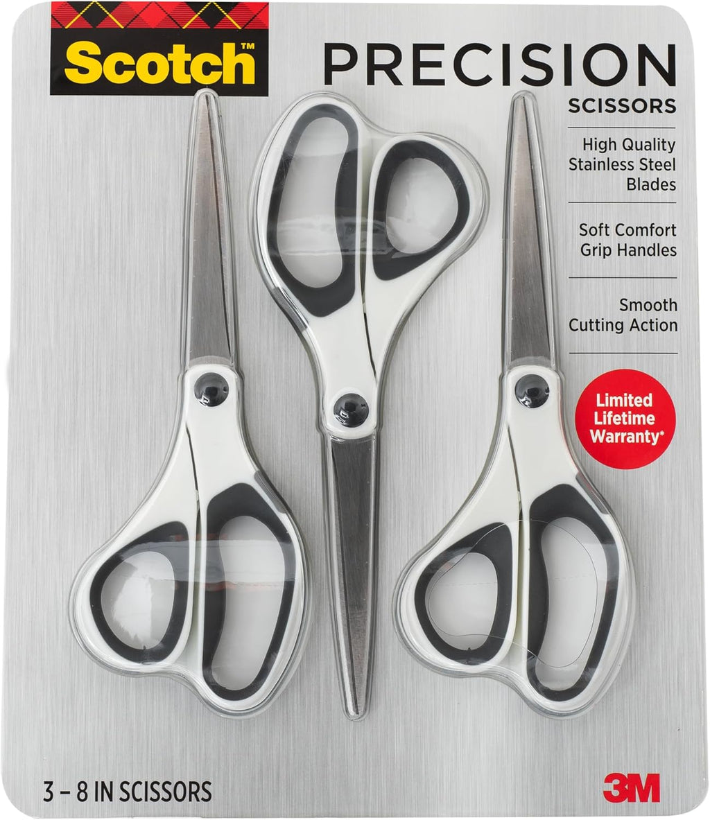 Scotch 8" Precision Scissors, 3 Pack