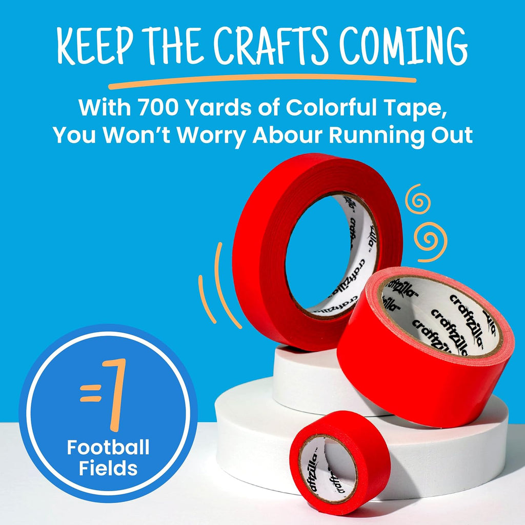 Craftzilla Rainbow Colored Masking & Painters Tape, 7 Rolls, 1in x 10 Yds