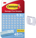 Command Clear Indoor Mini Light Clips Value Pack, 45 Clips, 54 Strips, Damage-Free String Light Hangers for Home, Room, Wall, Office, and Dorm Decor, Great for Cable Management, Holds up to 0.3 lb