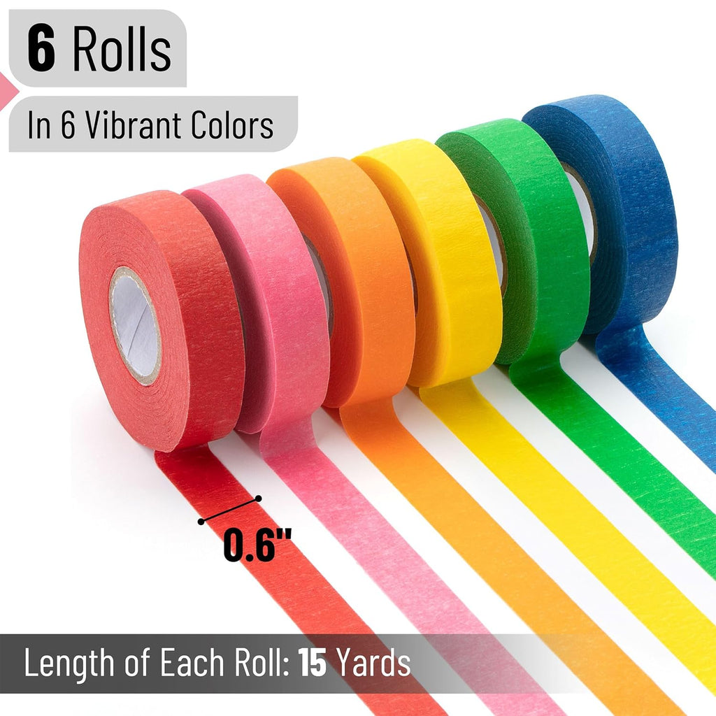 Mr. Pen- Colored Masking Tape, 0.6" x 15 Yards, 6 Pack