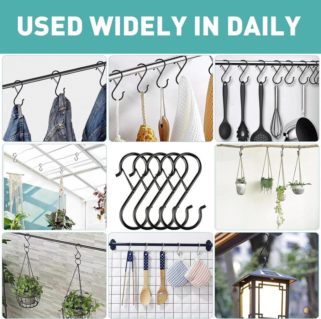 12 Pcs S Hooks for Hanging Heavy Duty, Metal S Hook with Safety Buckle