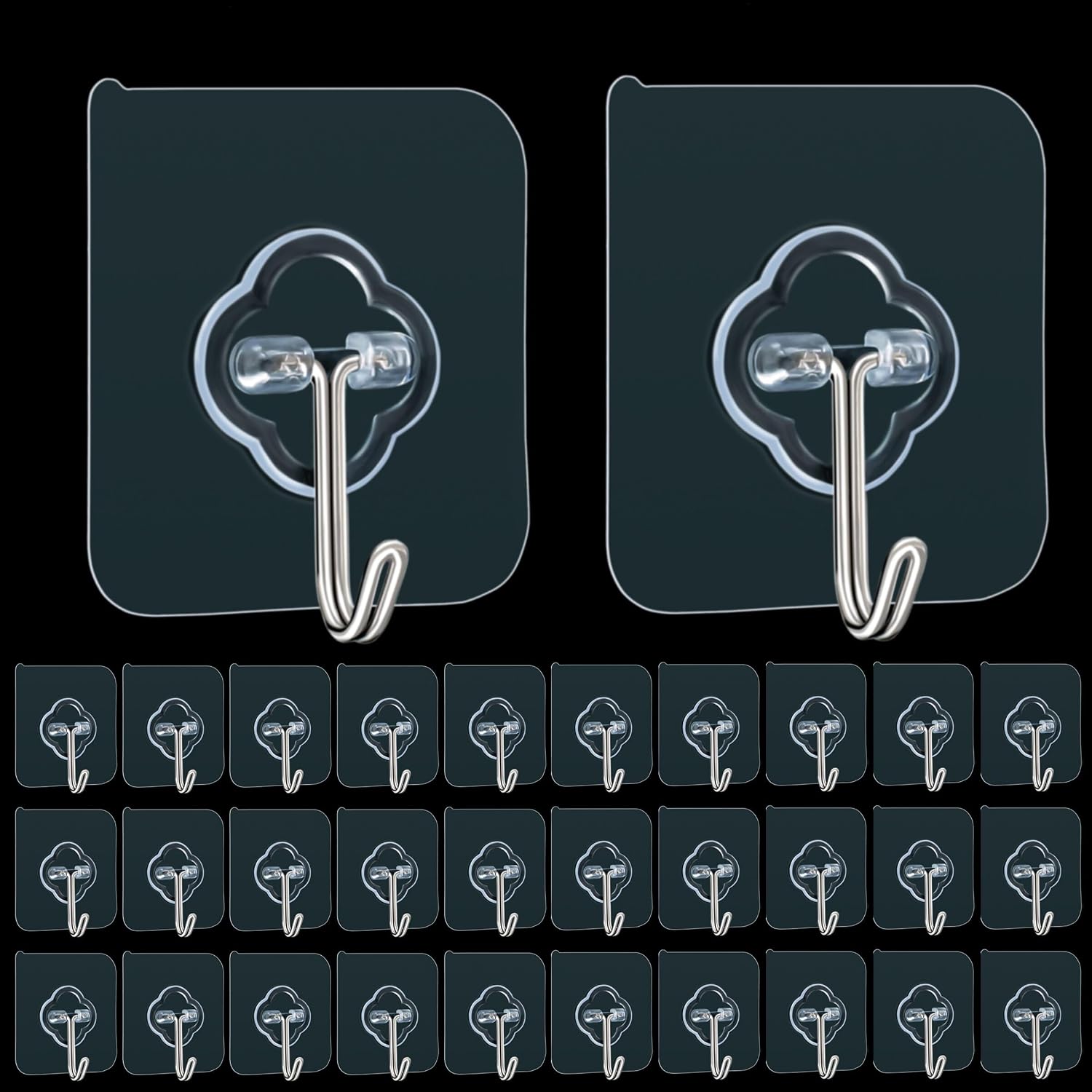 DKHDBD Adhesive Hooks 32 Pack 33lb Transparent Reusable Removable