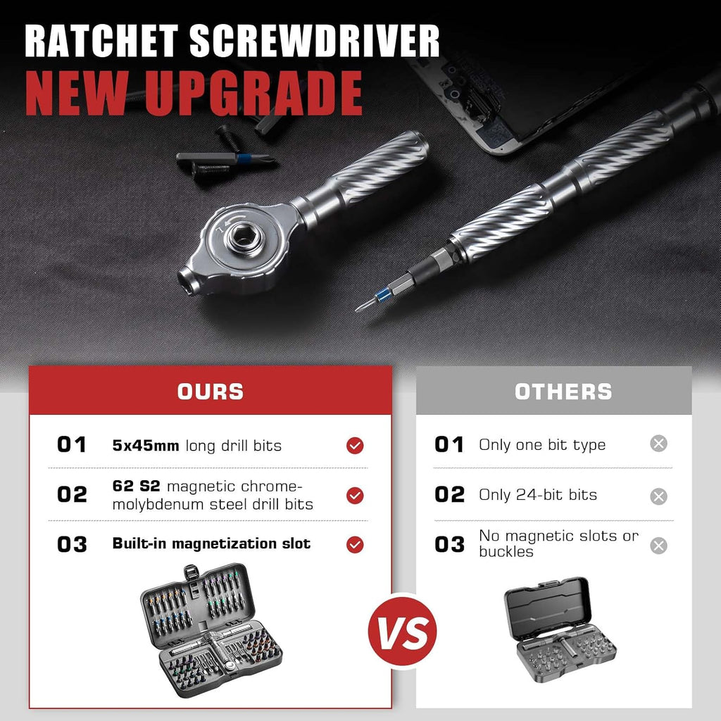 VMAN Ratchet Screwdriver Set, magnetic Screwdriver sets, S2 Steel Bits, DIY Combination Flexible Shaft, Suitable for Furniture Assembly, Precision Electrical Appliance Repair, Bicycle Tools