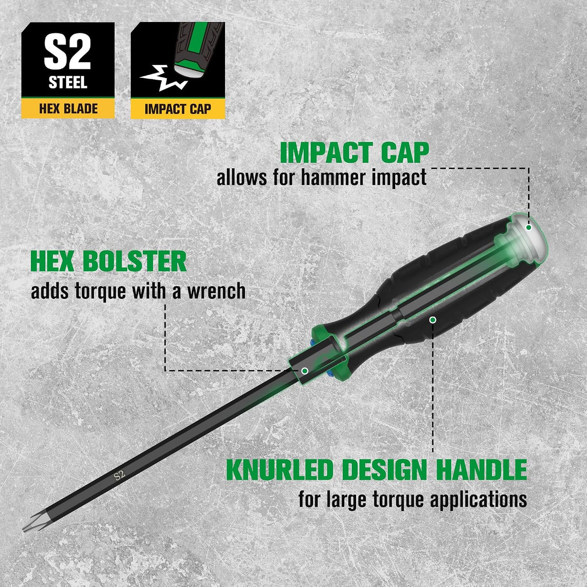 SK 8-Piece Screwdriver Set Heavy Duty, Demolition Screwdriver, S2 Steel