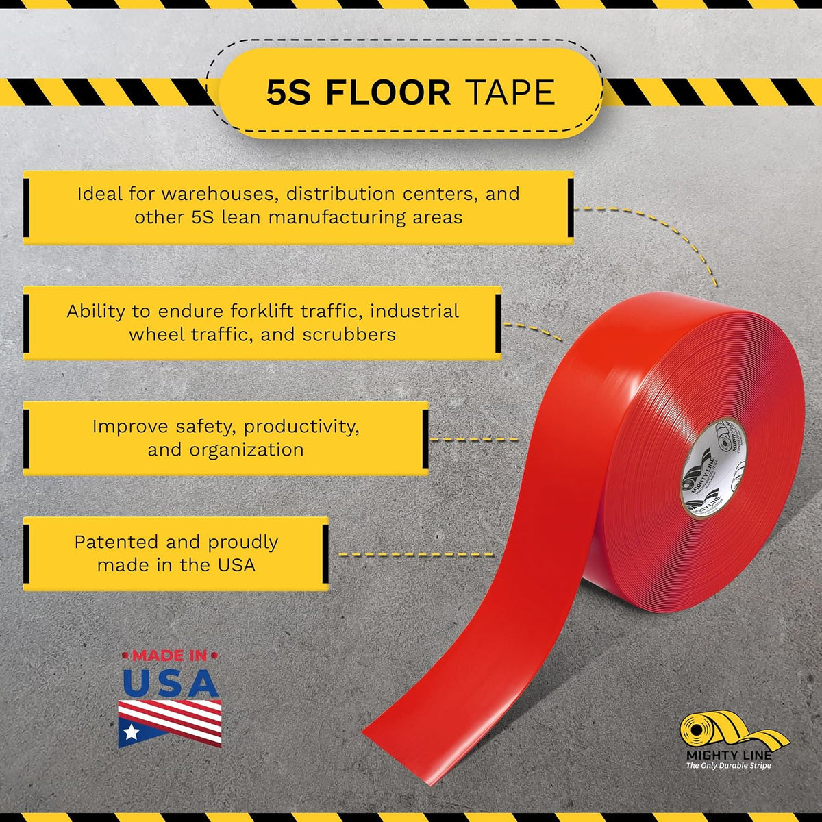 Mighty Line 3RR Floor Tape 3-Inch by 100-Feet, Red