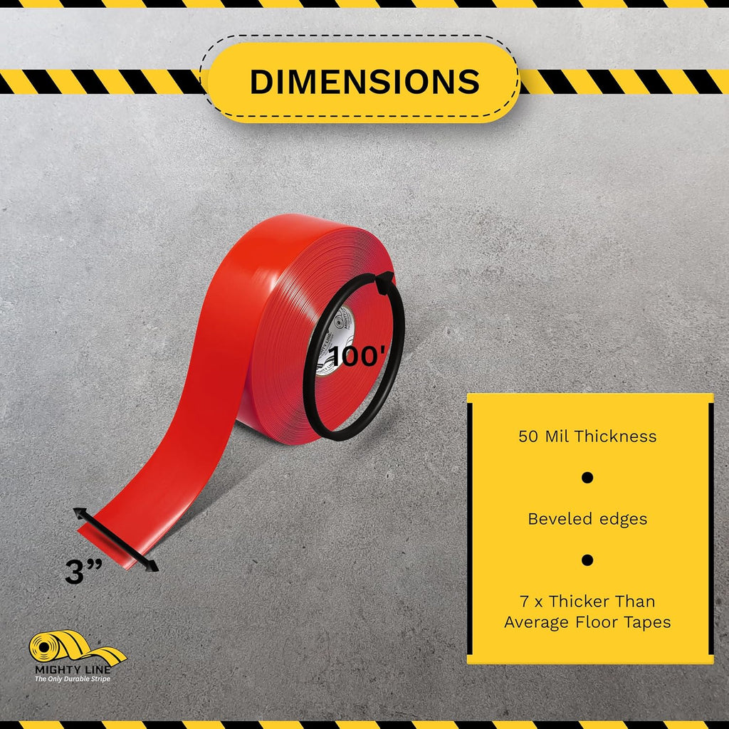 Mighty Line 3RR Floor Tape 3-Inch by 100-Feet, Red